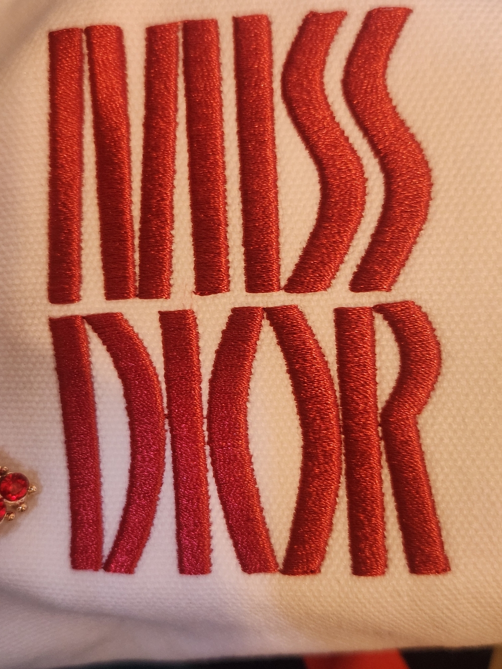MISS DIOR Beauty Cosmetic Pouch W Rhinestone Bunny Pin NWOT - Picture 3 of 10